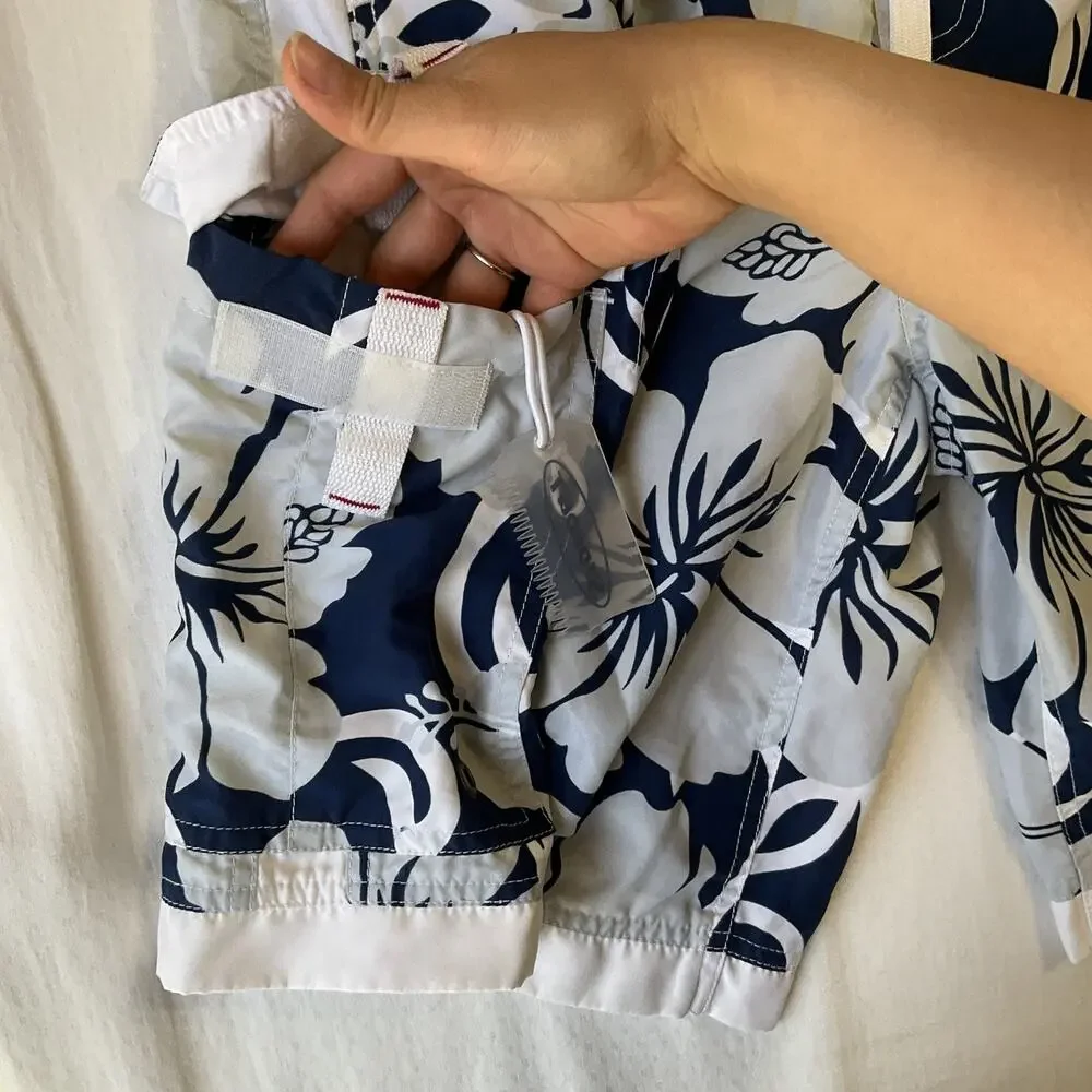 Sideout Men Swimwear M Navy Swim Trunks Floral Board Shorts Button Grommet 9.5”